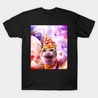 Space Galaxy Cat With Pizza T-Shirt